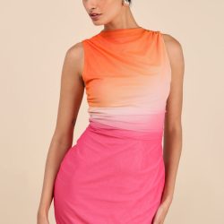 Jasmijn Pink and Orange Ombre Mesh Sleeveless Mini Dress