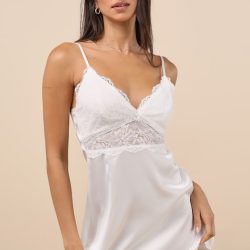 Kiss Me Goodnight White Satin Lace Lingerie Slip